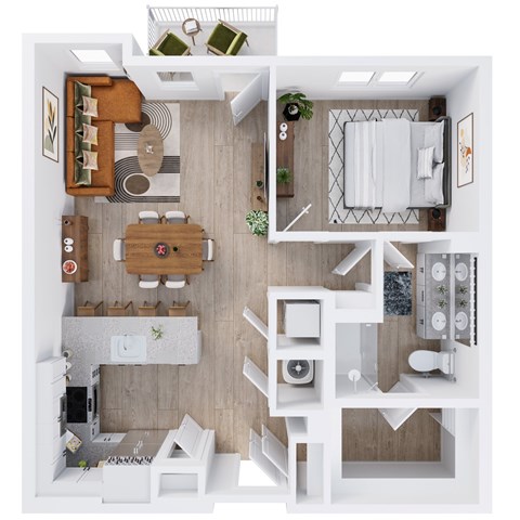 View at Manor Crossing New Apartments in Manor, Texas One Bedroom Floor Plan